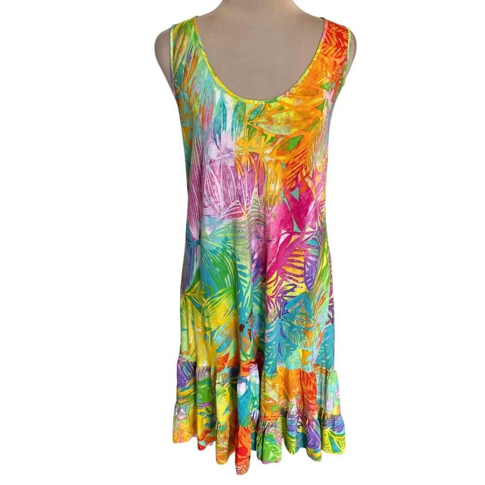 Vintage Y2K Jam's World Summer Splash Watercolor Floral Print Ruffled Dress